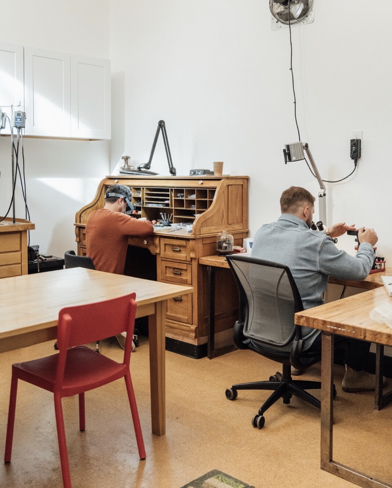 Two watchmakers at work in the Victor Bonnaire Boulder workshop